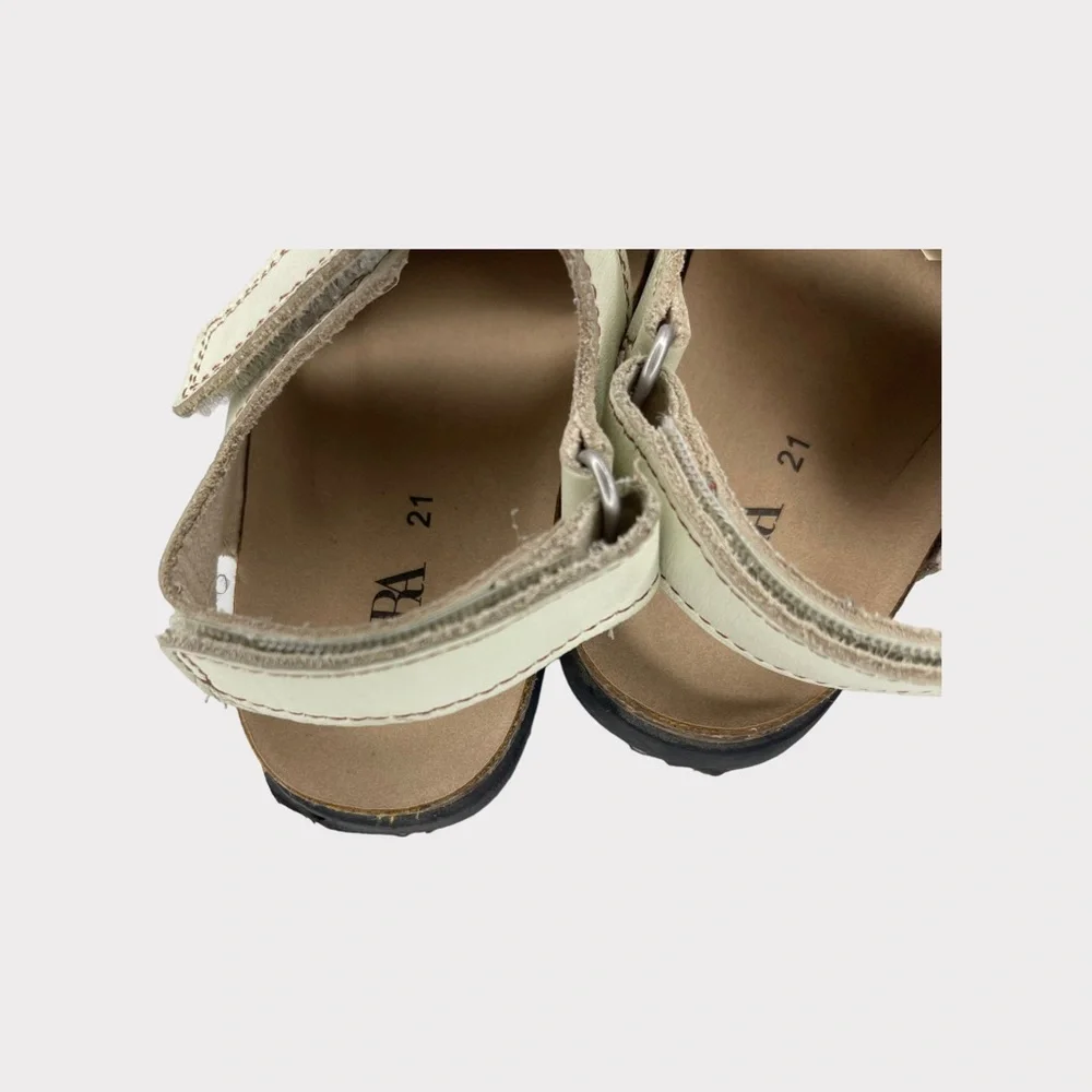 Zara 3 Hook & Loop Strap Cream Sandals